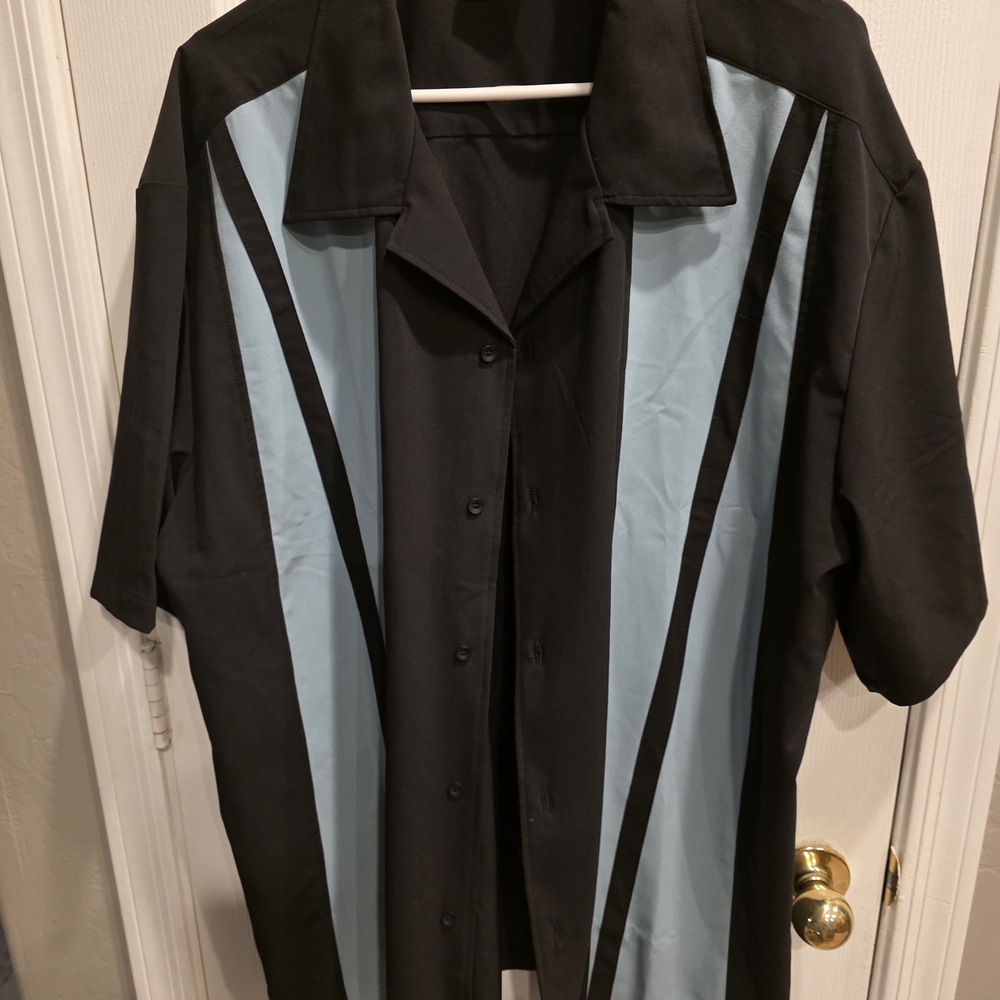 Men's Black and Light Blue Casual Button Down Shirt